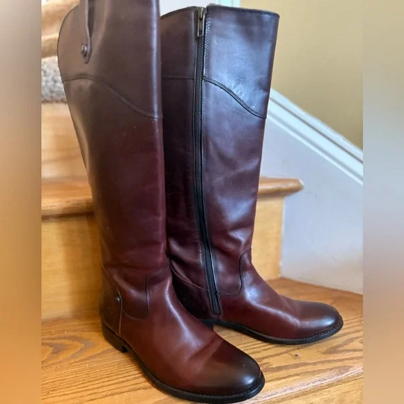 Frye Melissa Tab Tall Brown Leather Riding Boots - Picture 3 of 7